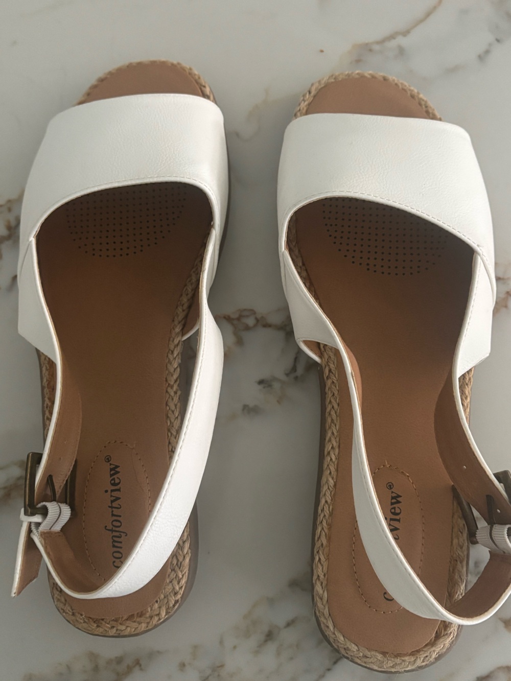 comfortview White Braided Espadrille Slide Sandals